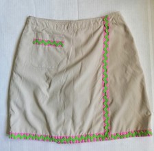 Lilly Pulitzer Skirt Sz 4 Pink Green Trim Pocket Khaki Wrap Waist 28"