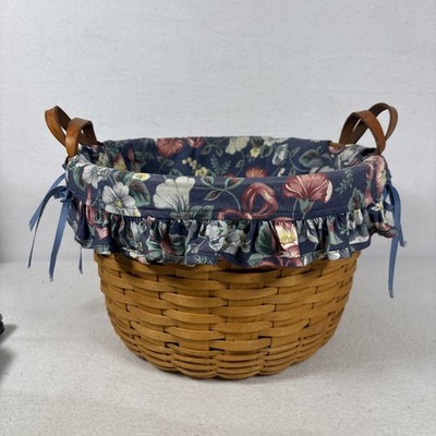 Longaberger 1994 Wildflower Basket Cottage Garden Floral Liner Leather Handles