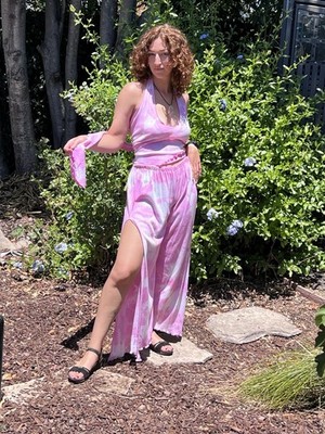 Vintage 80s Debe Michele 3pc Tie Dye Outfit Set Pants Halter top and tank M