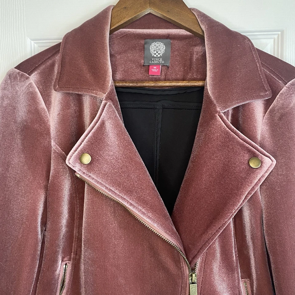 Chaqueta Vince Camuto Buceo Rosa Terciopelo Moto Grunge Pesada Para Mujer Mediana Foto 2 de 4