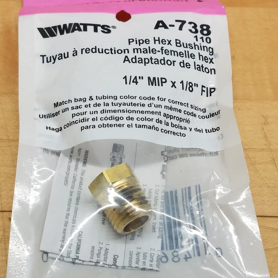 Watts A738, Pipe Hex Bushing 1/4" MIP X 1/8" Fip, Male/Female Hex - NEW - Image 2 of 4