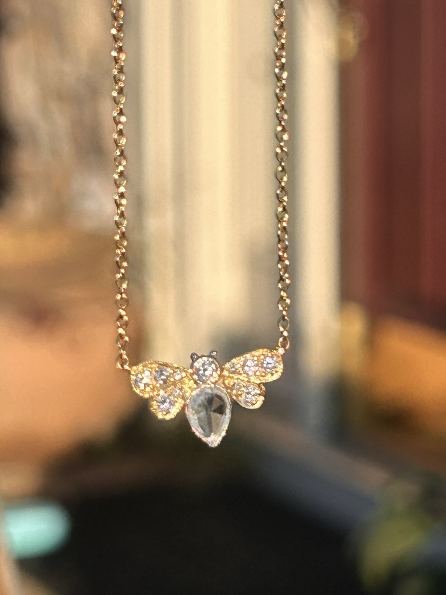Tiffany & Co 18K Gold Diamond Enchant Garden Bee Pendant Necklace