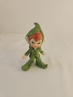 Lefton Green Pixie Elf Redhead Standing Figurine Ceramic Japan VINTAGE 