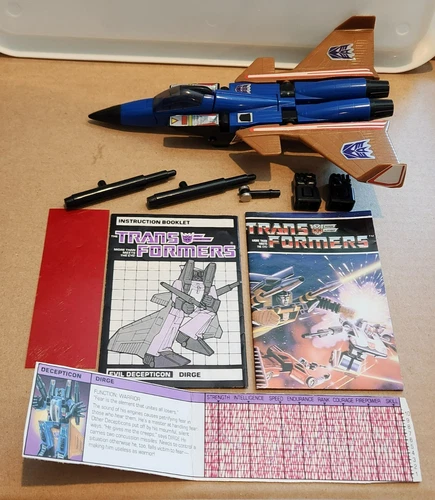 Vintage 1985 Transformers G1 Dirge COMPLETE Instructions, Stat Card & Decoder!!!