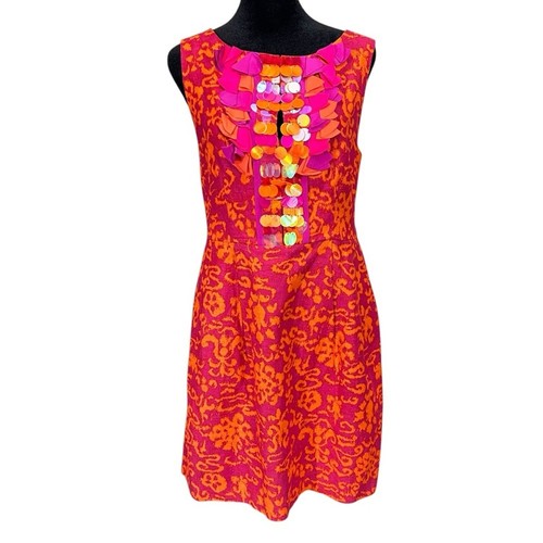 Nanette Lepore Embellished Pink Orange Linen & Silk Dress Pockets Spring Summer - Picture 12 of 12