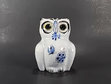 Tonala Owl Mexican Pottery Folk Art Blue Floral Hand Painted 4.75" Ceramic