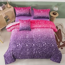 Purple Glitter Comforter Set Twin Size 6 Pieces Bed in A Bag for Teen Girls 3...