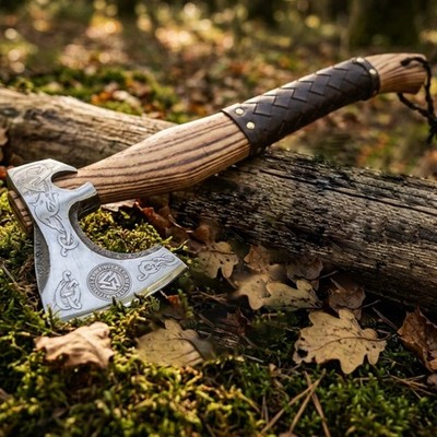Handmade Viking Hatchet Carbon Steel   Custom Forged Camping Tool, 13 Inch
