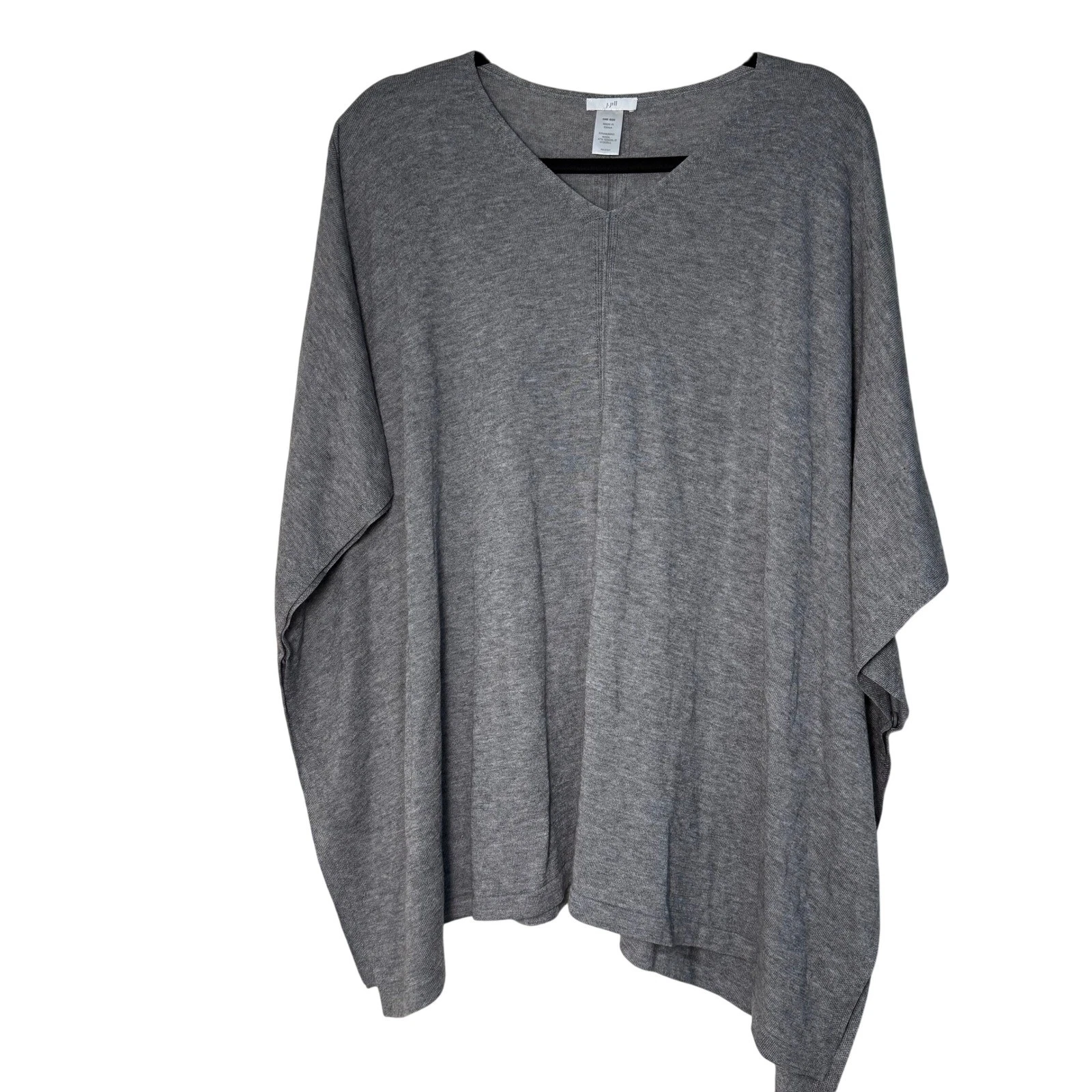 J Jill Merino Wool Tencel Poncho Sweater Gray One Size Asymmetrical Cape