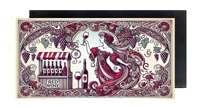Red Wine Woman FRIDGE MAGNET sign advertisement (2 x 4 inches, wood)