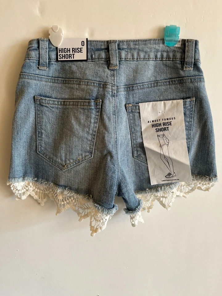 Почти знаменитый высоты синий искусственно состаренный размер O хлопок джинсовой ткани кружева отделки шорты - Изображение 2 из 4