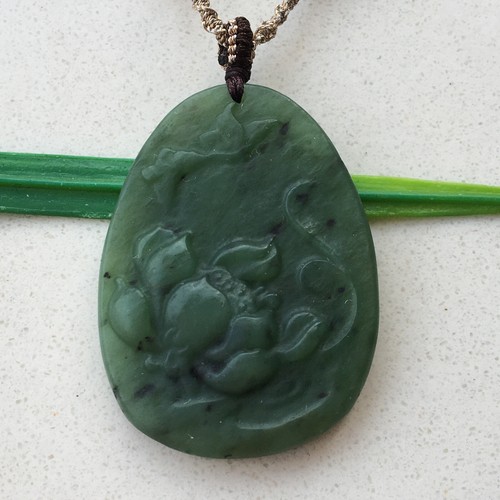 100% Natural cyan Certified Hetian jade Biyu amulet Ruyi lotus Pendant 荷花 2236 - Picture 9 of 10