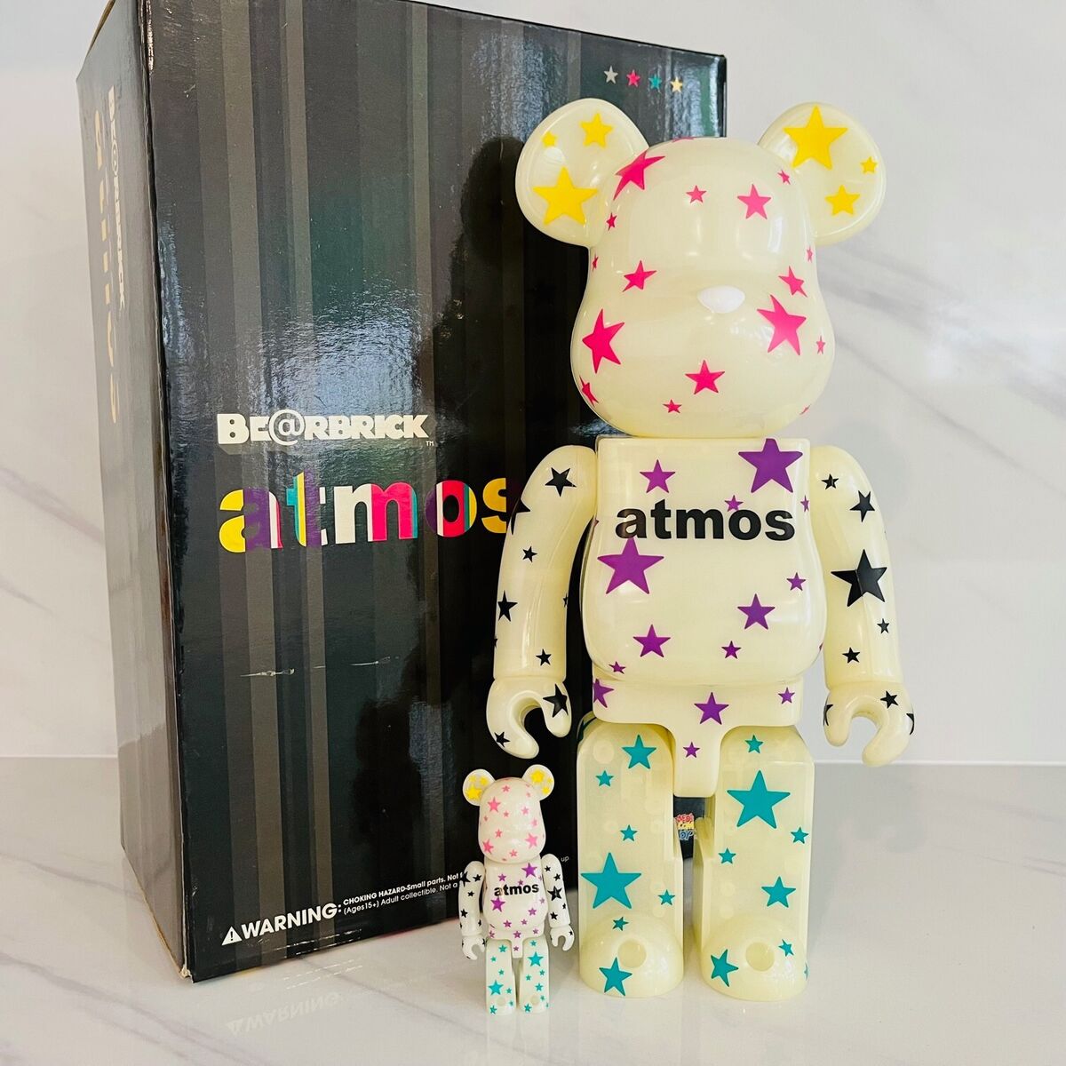 BEARBRICK ATMOS STARS 400% + 100% New in Box Glow in the BEARBRICK ATMOS STARS 400% + 100% New in Box Glow in the