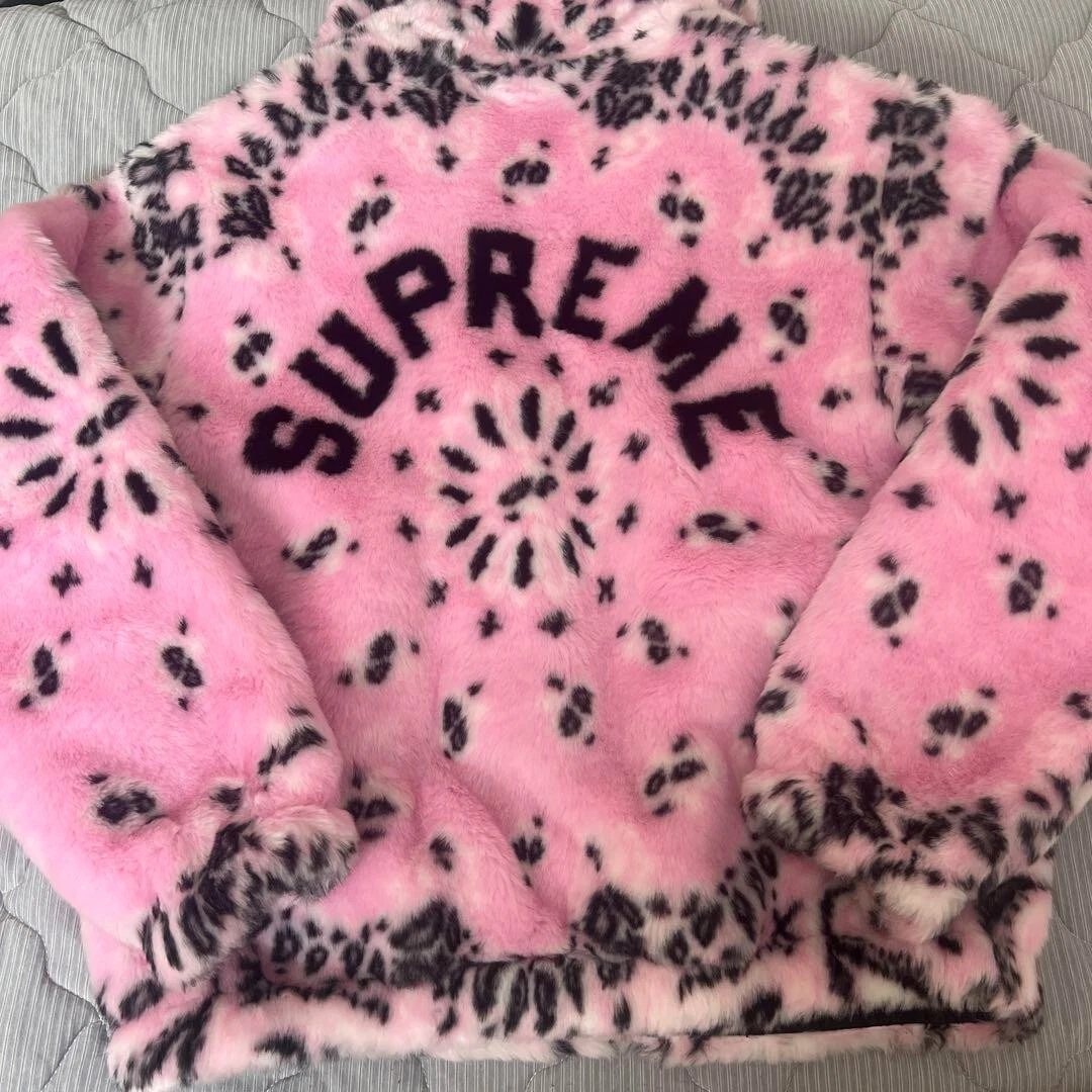 Blouson bomber fausse fourrure Supreme Bandana rose taille M moyen K POP 2410M