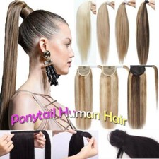 Long Hair Extension Pony Tail Thick Clip In 100 REAL Human Hair Wrap Ponytail R