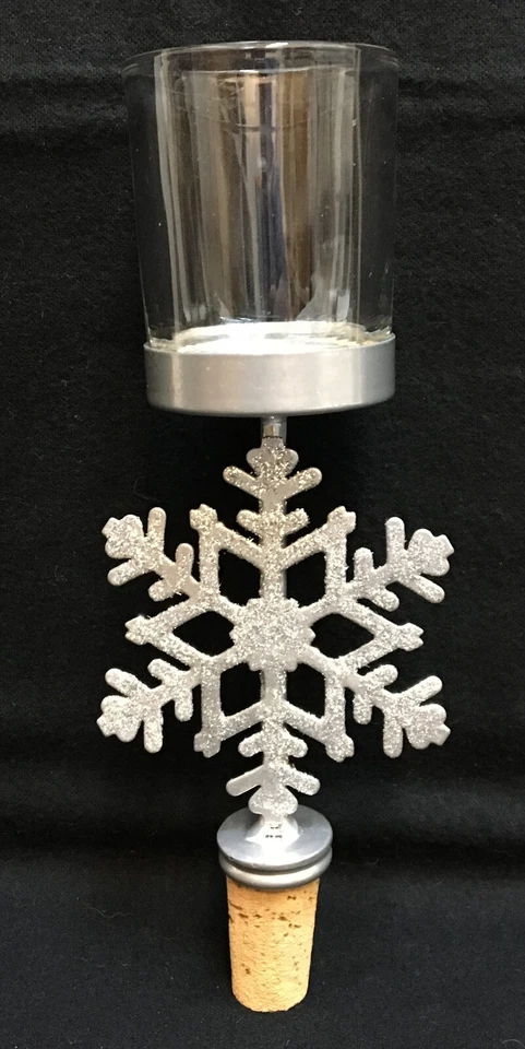 Copo de nieve tapón de botella de vino votivo único té luz vela corcho plata brillo Foto 2 de 4
