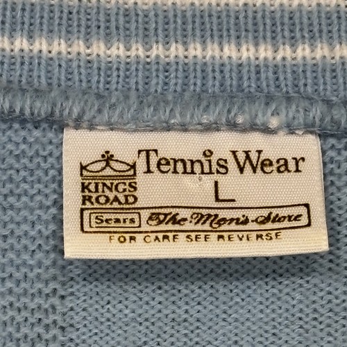 Maglione Vintage Sears Kings Road Uomo Grande Blu Anni 70 Tennis Preppy Varsity Scollo V - Foto 3 di 10