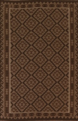 Brown Reversible Kilim Geometric Nature Dye Area Rug 7x10 Hand-woven Wool Carpet