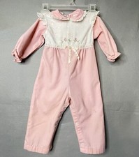 Vintage 1970s-80s Baby Girl Romper 18M - Thomas USA - Pink Eyelet Lace Floral