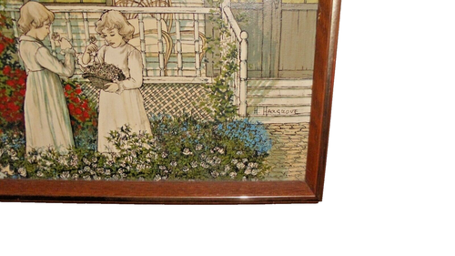 H. Hargrove Framed Oil Serigraph on Canvas 2 girls in front of country porch - 第 2/3 張圖片