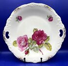 Antique Porcelain Pink Rose Cake Plate Charger Dish Embossed Cut Out Handles