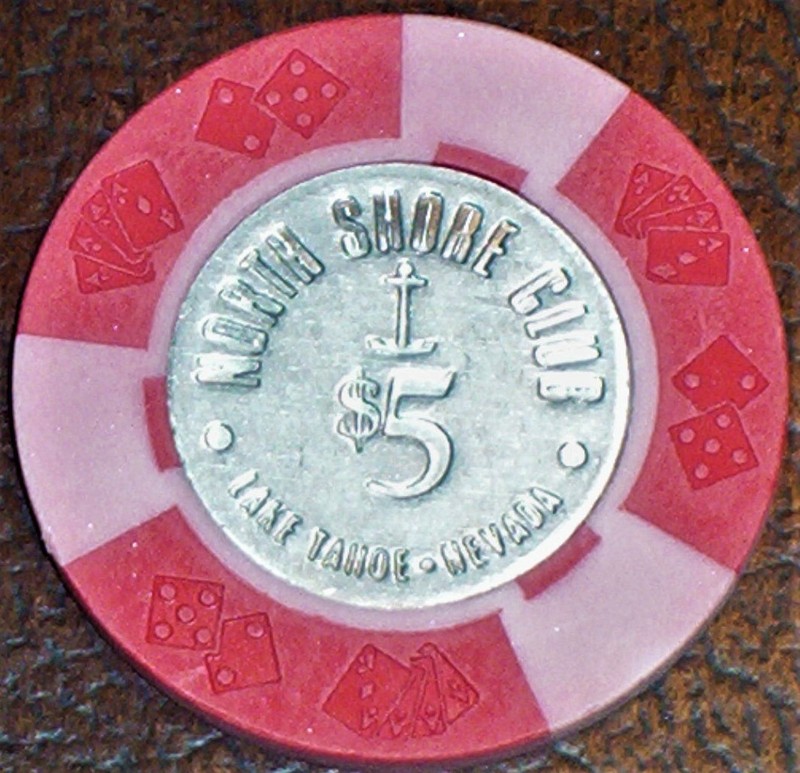 Old $5 NORTH SHORE CLUB Casino Poker Chip Vintage Antique Lake Tahoe NV 1965