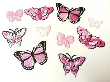 CraftbuddyUS 10 Asst Pink Iron On Fabric Butterfly Motif Embroidery Patch , DIY