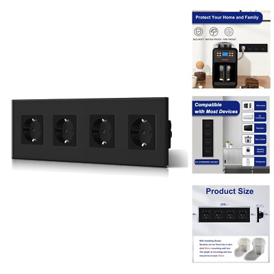 Schuko 4-Way Socket, Crystal Glass Plate, 16 Amps, AC Power, 240V, Extension ...