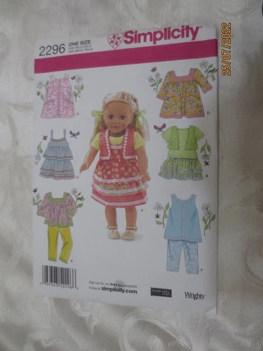 UNCUT 18" Baby American Doll Clothes Simplicity 2296 Pattern skirt dress, pants