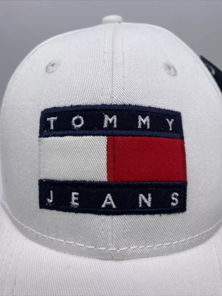 Tommy Hilfiger Jeans Flag Logo White Adjustable Hat/Baseball Cap New W/Tags  | eBay