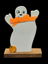 Halloween Tabletop Mantel Wooden Ghost Primitive Handmade Decor Vtg Cute 8.5"