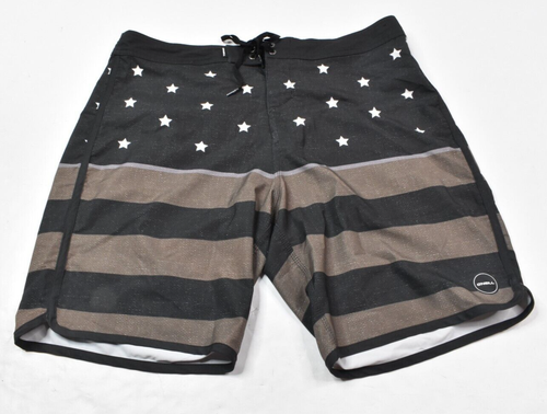 O'Neill Hyperfreak Boardshorts Herren 34 schwarz braun Sterne & Streifen Stretch Schwimmen