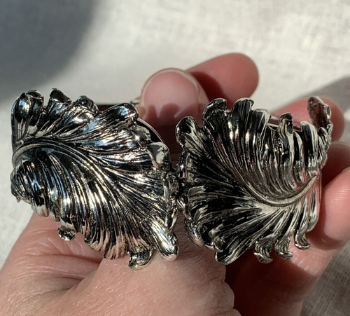 Vintage Silberfarben Blatt Feder Klammer Armband Manschette Grob - Bild 2 von 6