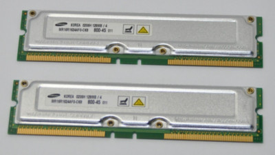 Samsung 128 MB RIMM 800 MHz RDRAM Memory (MR16R1624AF0CM8) LOT OF 2