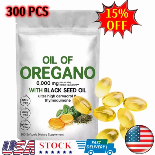 Oregano Oil Premium- Formula 6000mg-Organic Extract 300 Softgels Immune-Support - Bild 1 von 10