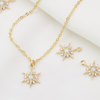 Opal Starburst Necklace, gold opal star necklace, north star