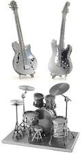 SET of 3 Metal Earth Drum Set Bass & Lead Electric Guitar 3D Laser Cut Model Kit