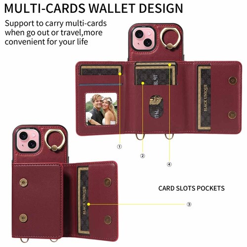 For iPhone 15 Pro Max 14 13 12 11 SE XR 7 8 Ring Stand Wallet Leather Case Cover - Picture 5 of 32