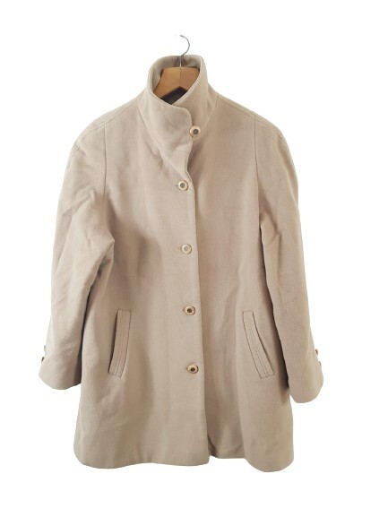 Bonmarche Size 16 EUR 44 Wool Blend Beige Button Front Lined Collared Coat