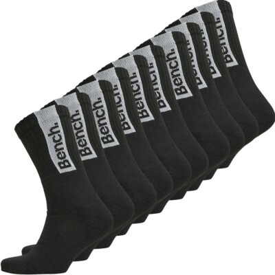 Brandneu Bench 10er-Pack Crew-Sportsocken für Herren schwarz weiß UK Größe 11 14