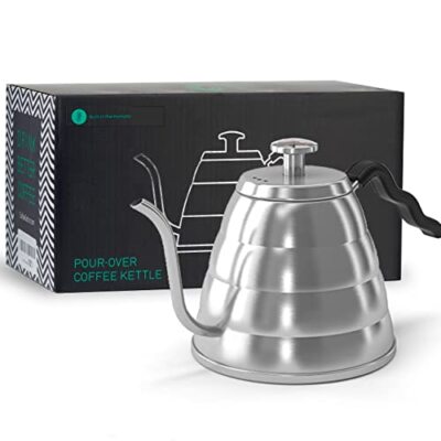 Coffee Gator Gooseneck Kettle with Thermometer, 34 oz Stainless Steel, Stove 
