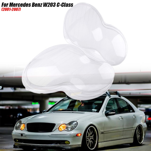 Pair Headlight Lens Cover Replacement For Mercedes Benz CClass W203