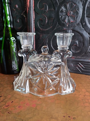 Vintage Anchor Hocking Double Candlestick Holder - Crystal Cut Glass - Picture 4 of 8