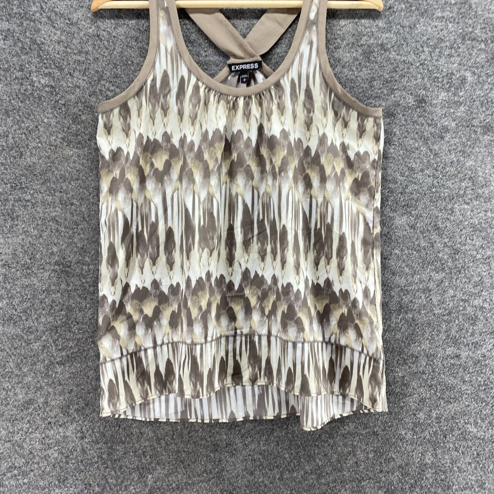 Blusa Express Mujer S Pequeña Gris Geométrica Sin Mangas Espalda Corredora Cuello Redondo Foto 4 de 4