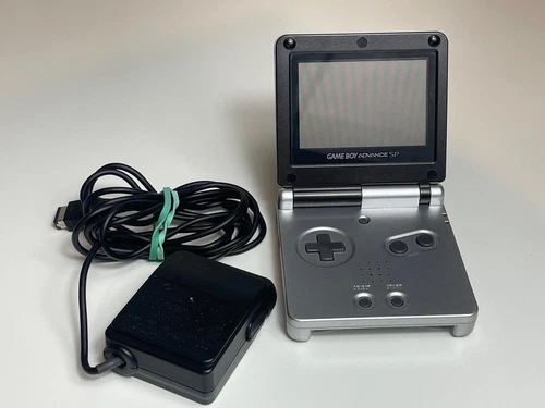 Nintendo Game Boy Advance SP Handheld Console - Onyx Black And Platinum Charger