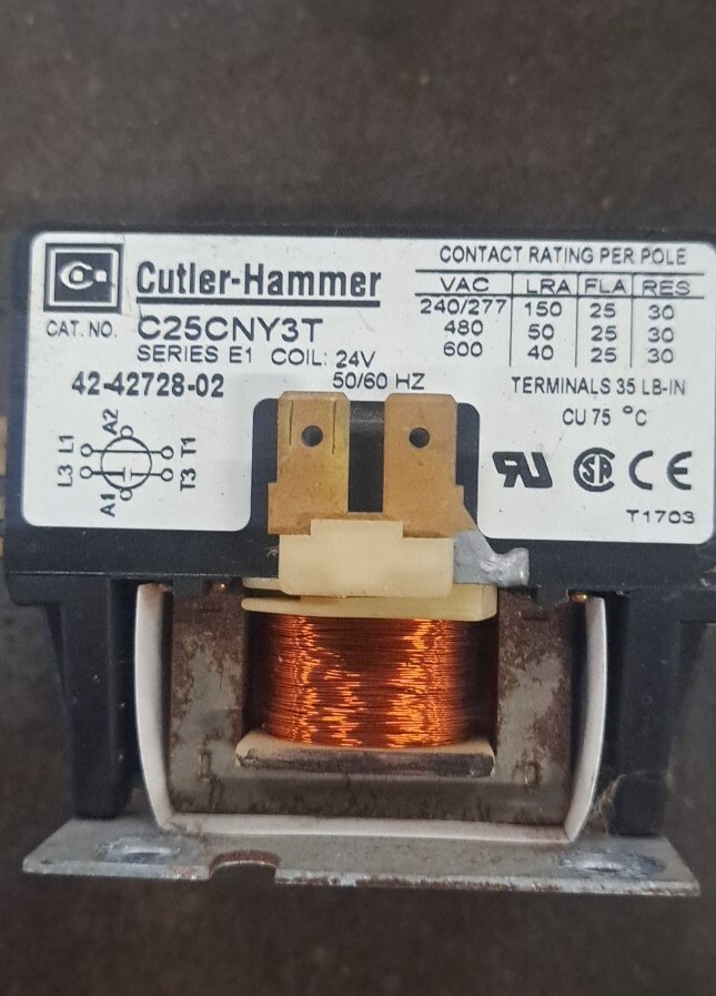 42-42728-02 Relay Contactor C25CNY3T, 24V, 50/60 HZ Cutler