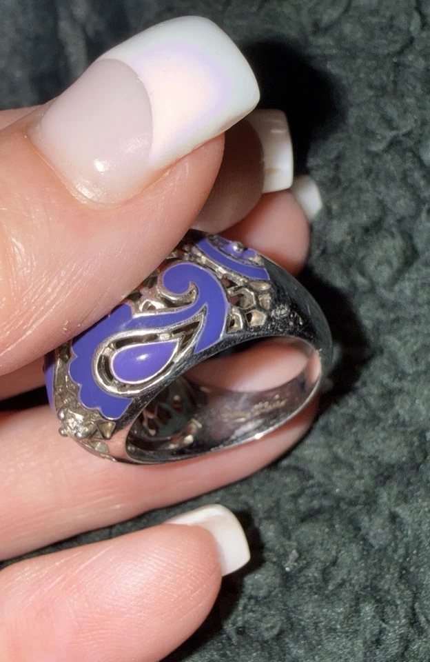 Juego de anillos y pendientes Belle Étoile Koyari púrpura talla 8 esterlina 925 esmalte italiano Foto 3 de 4
