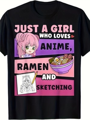 Anime Ramen & Sketch T-Shirt Compatible for Unisex & Men - 100% Cotton Short Sl