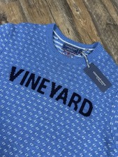 Vineyard Vines Extrafine Merino Wool Sweater Men Large Knit White Blue 198 NWT