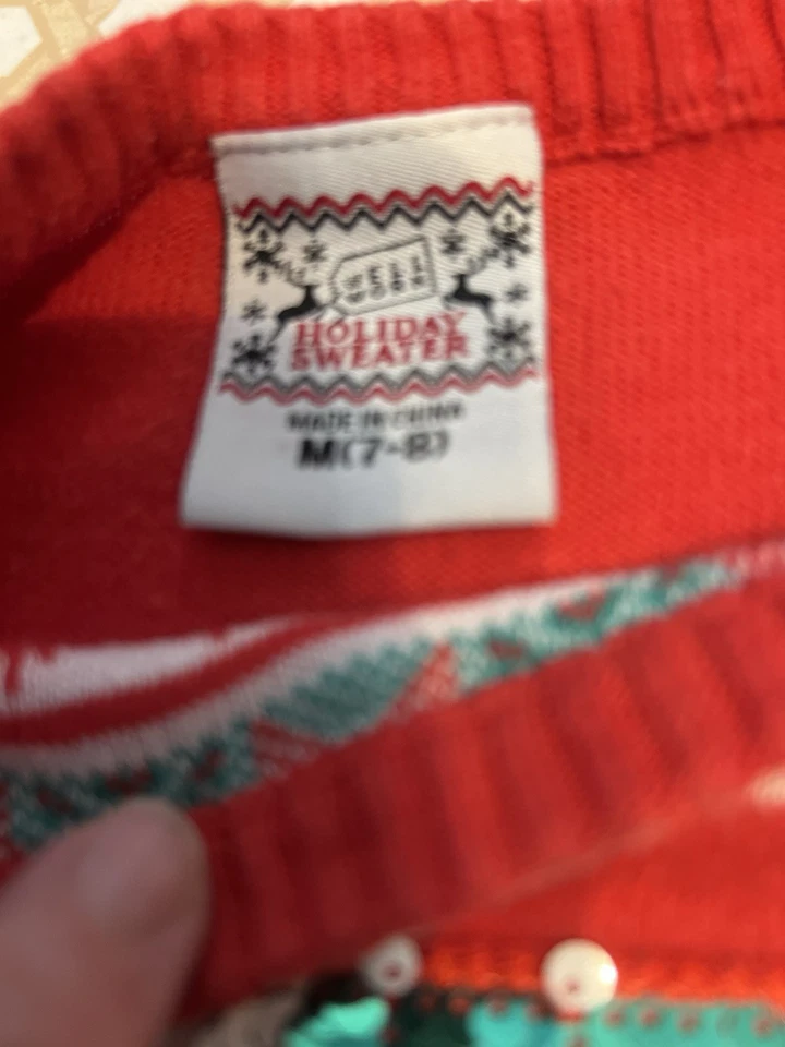 Girls Winter Red Knit Holiday Sweater Size Medium 7/8 Christmas - Image 3 of 4